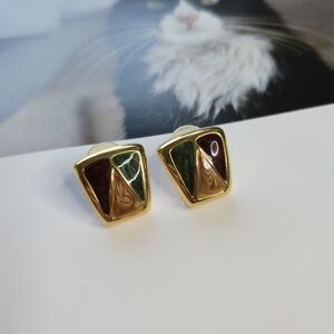 VINTAGE Chic Gold-Tone Triangular Earrings with Multicolor Accents